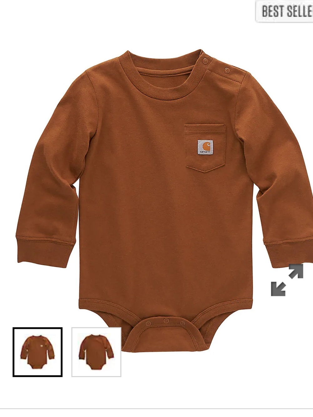 Carhartt Brown Long-Sleeve Baby Bodysuit with Chest Pocket